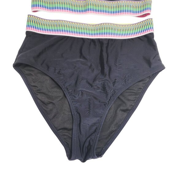 Black Two-Piece Womens Swimsuit Multicolor Stripe Detail Size S - Picture 4 of 5